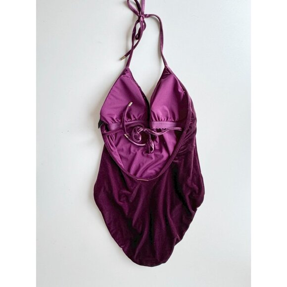 LAUNDRY BY SHELLI SEGAL Purple Velvet Plunge V-Neck One Piece Swimsuit, Size M/L - Picture 6 of 13
